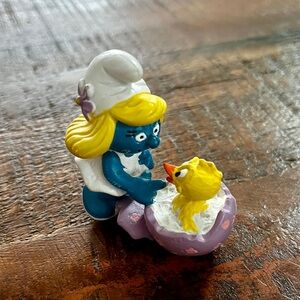Smurfette Easter Egg and Chick #20489 - Schleich 1985 Vintage Smurf Figurine
